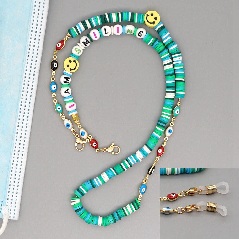 Go2Boho Chain For Mask Lanyard Straps Evil Eye Necklace Letter Necklaces Colorful Bead Women Jewelry Heishi Disc Chains Holder