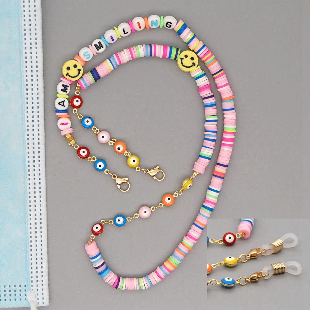 Go2Boho Chain For Mask Lanyard Straps Evil Eye Necklace Letter Necklaces Colorful Bead Women Jewelry Heishi Disc Chains Holder
