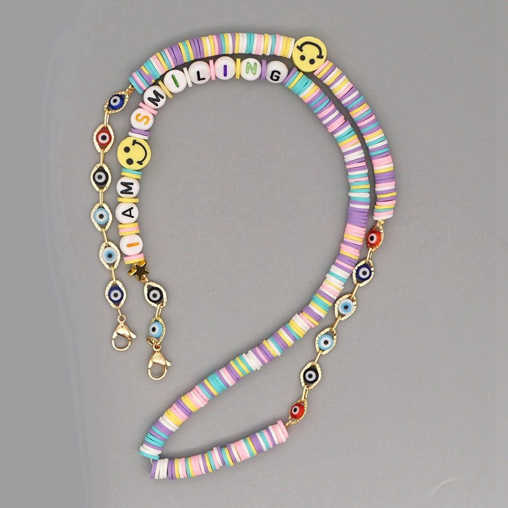 Go2Boho Chain For Mask Lanyard Straps Evil Eye Necklace Letter Necklaces Colorful Bead Women Jewelry Heishi Disc Chains Holder
