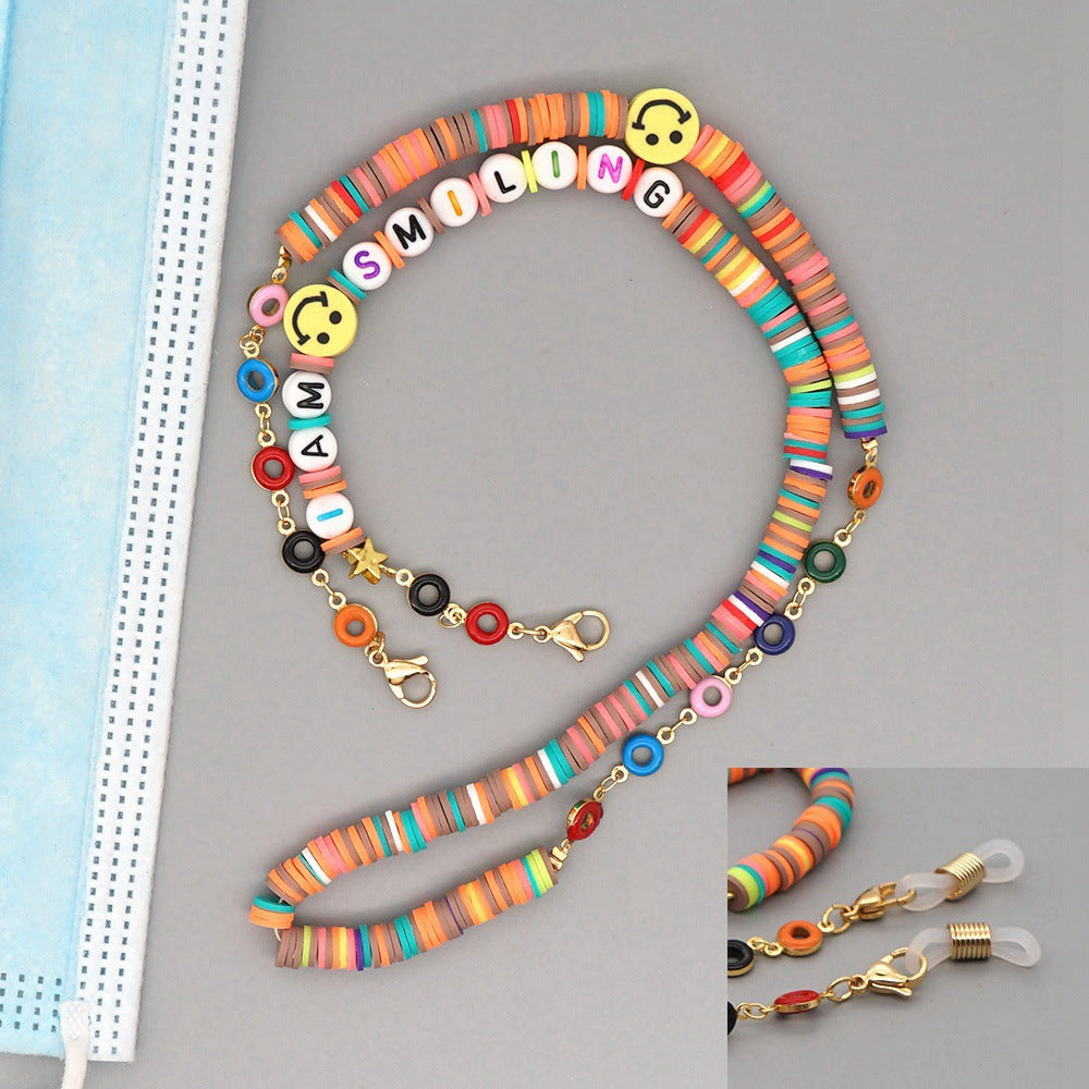 Go2Boho Chain For Mask Lanyard Straps Evil Eye Necklace Letter Necklaces Colorful Bead Women Jewelry Heishi Disc Chains Holder