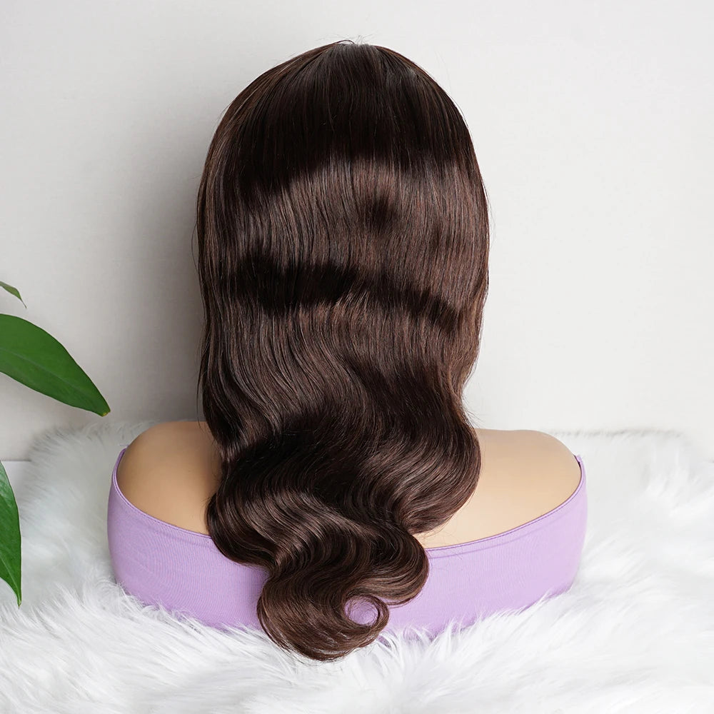 Chocolate Brown 4x4 Lace Closure Human Hair Wig, Body Wave Wig Color 4, 150 Density