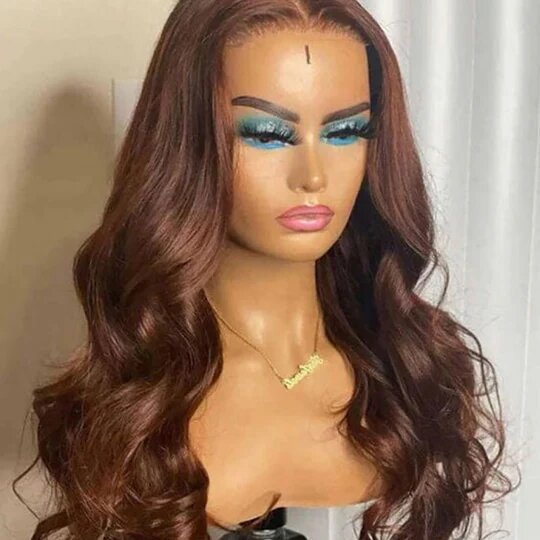 4x4 Lace Closure Human Hair Wig Brown Body Wave Density